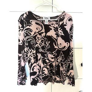 Bob Mackie Studio XL 567 Pink5 Brown y2k Long Sleeve Boat Neck Blouse Abstract